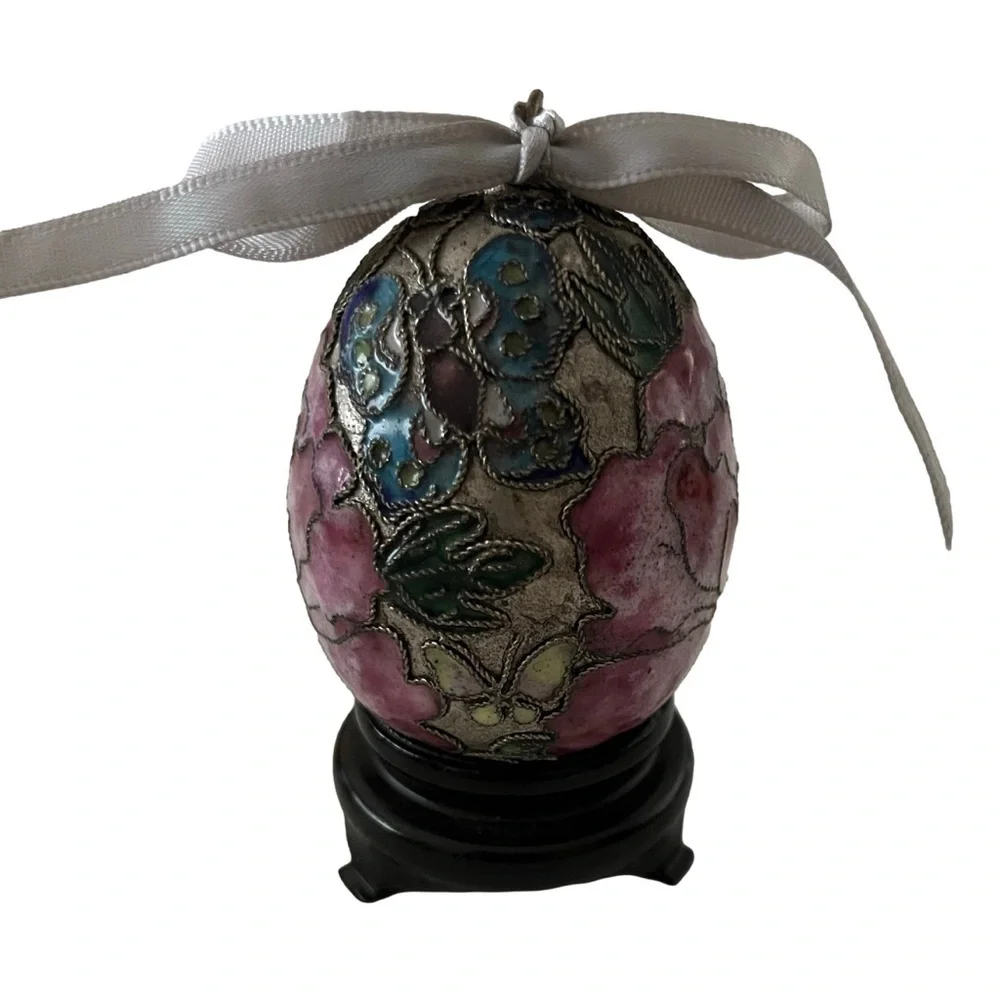 Cloisonné Enamel & Gold-Finished Multicolored Decorative Easter Egg with Stand